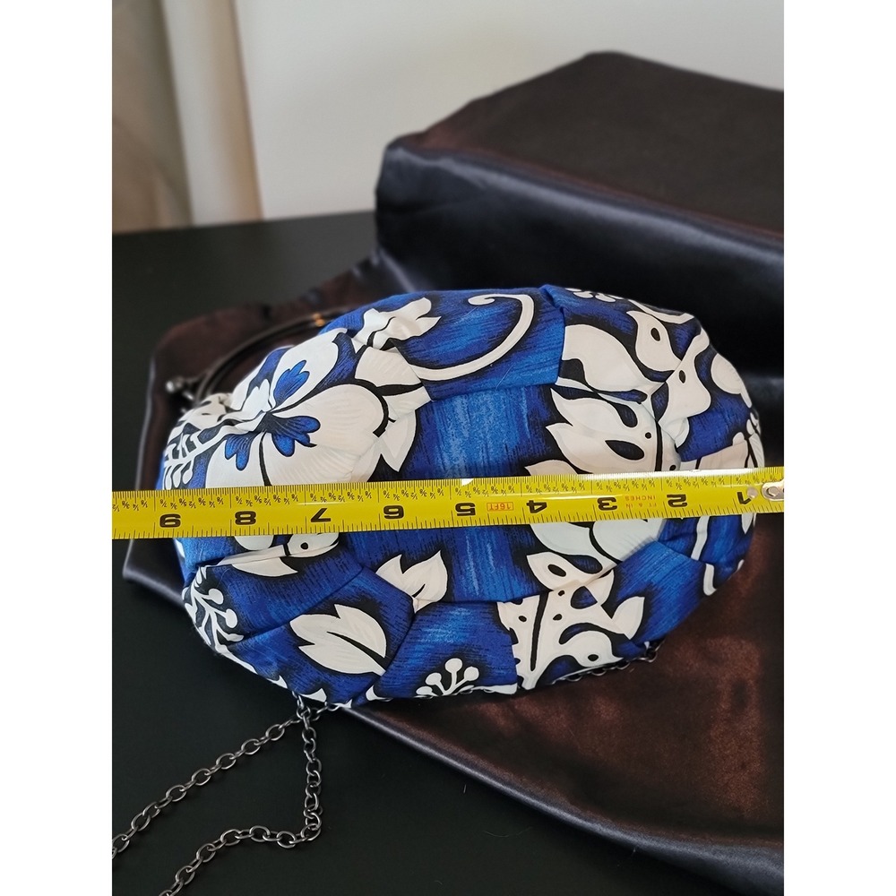 Tropical Blue Hibiscus Floral Kiss Lock Handbag Crossbody Chain Strap Bag - Picture 6 of 10